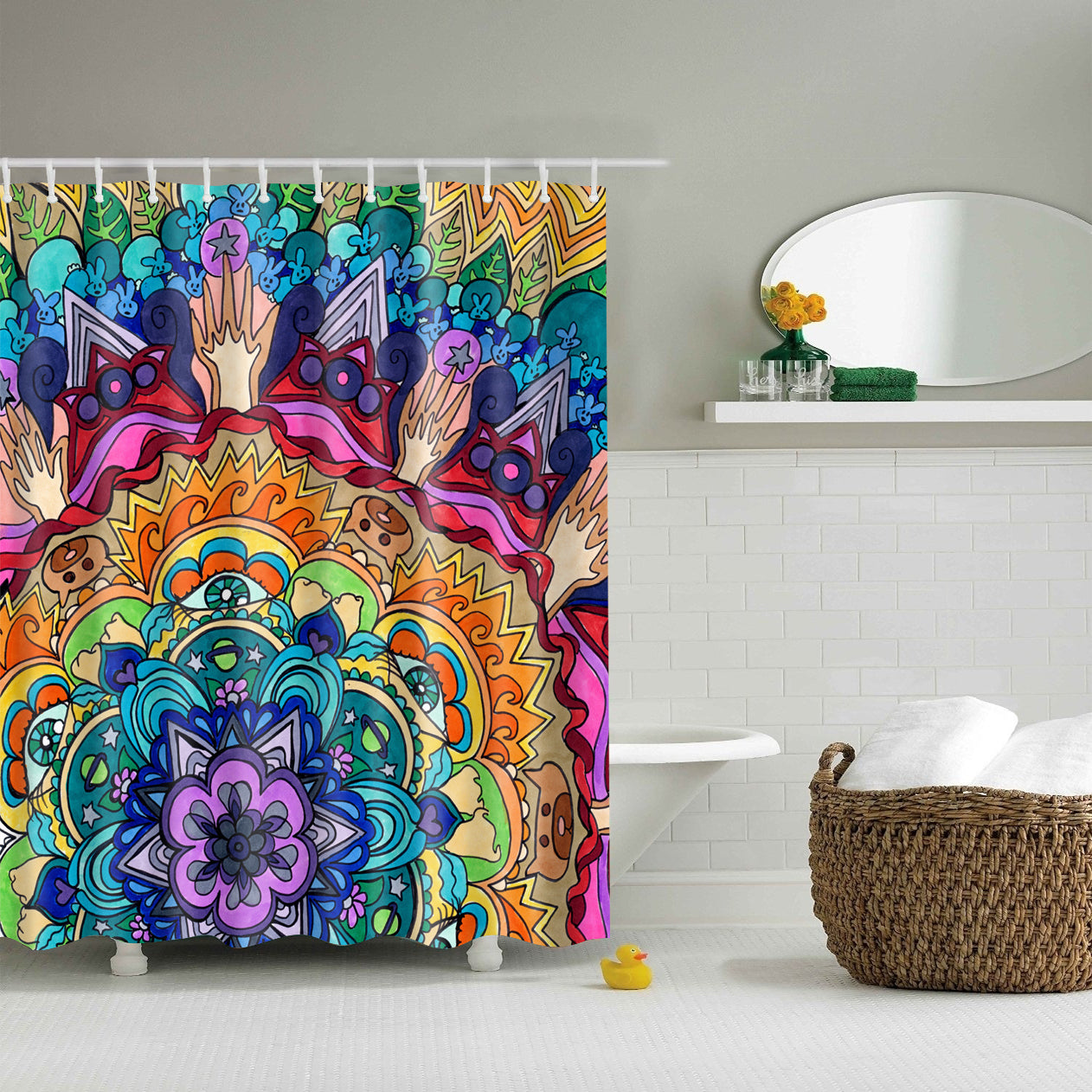 Original Mandala Flora Art Print Shower Curtain | GoJeek