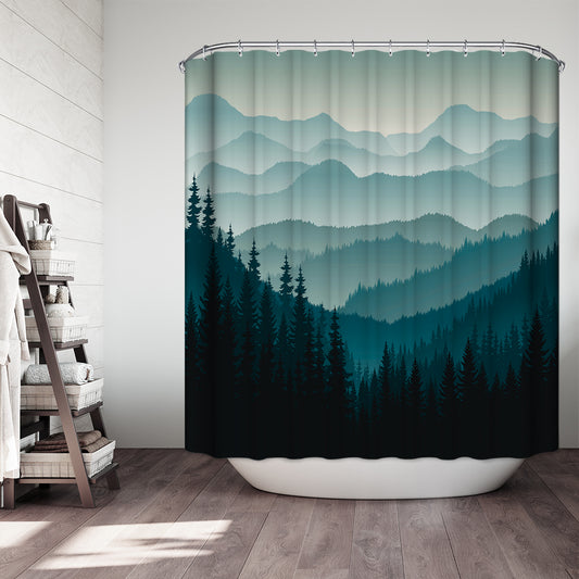 Overlapping Mountains in the Cloud Shower Curtain