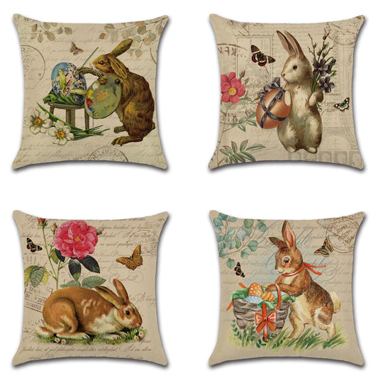 Farmhouse Rabbit Bunnies Easter Throw Pillow Cover Set for Home Decor