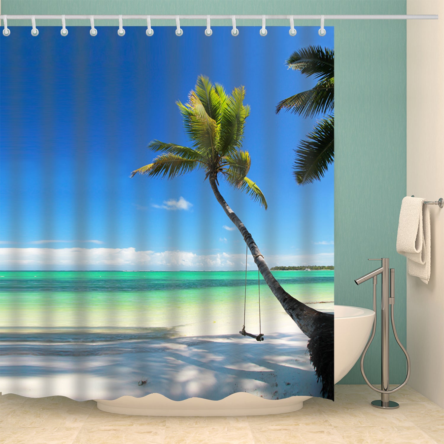Palm Tree with Swing Beach Shower Curtain
