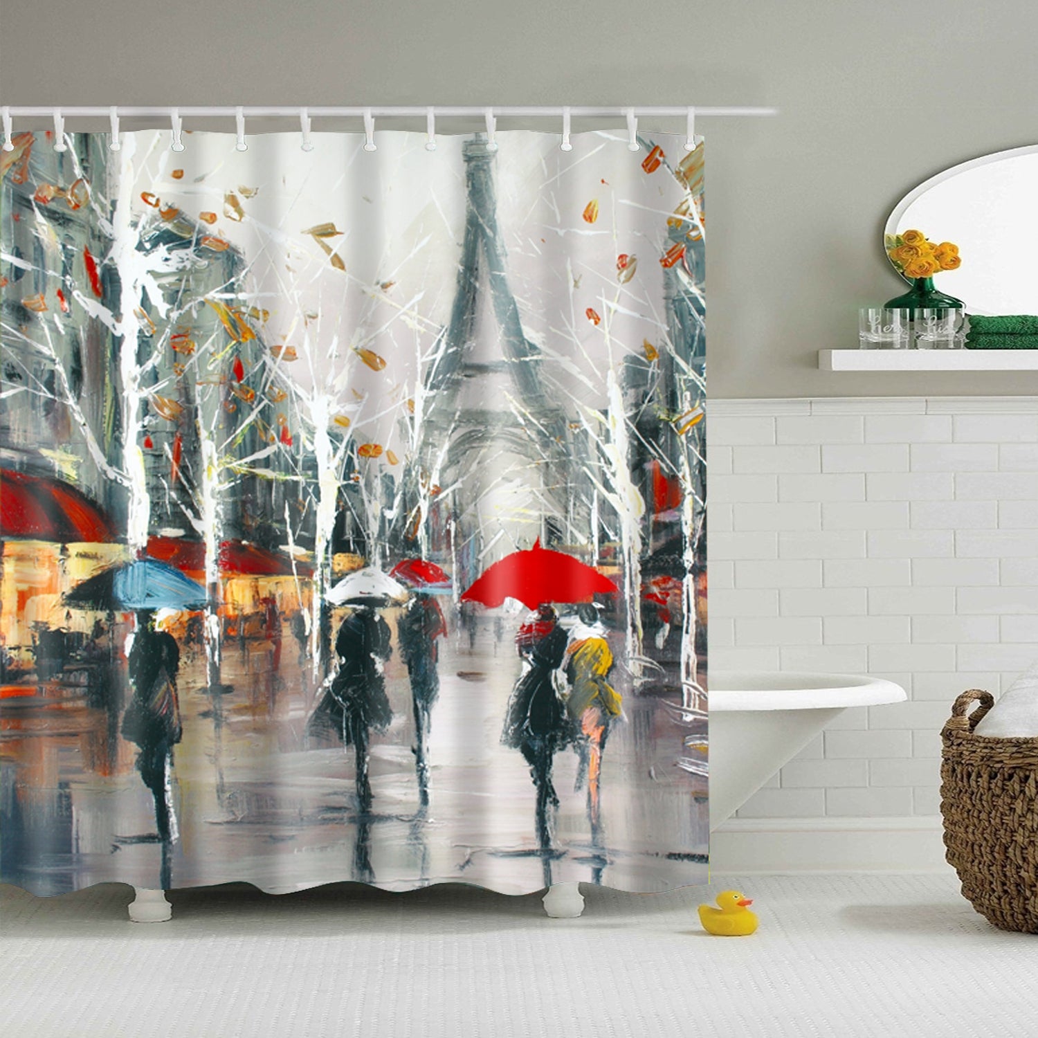 Paris in the Rain Painting Shower Curtain