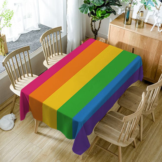 Pastel Rainbow Tablecloth Stripe Fabtic Rectangle Table Cover