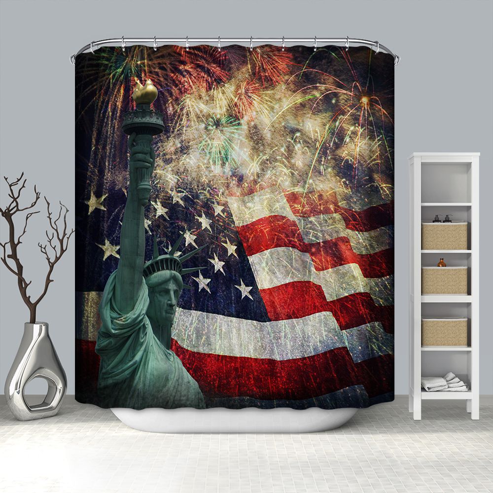 Patriotic Shower Curtain Statue of Liberty with Fireworks