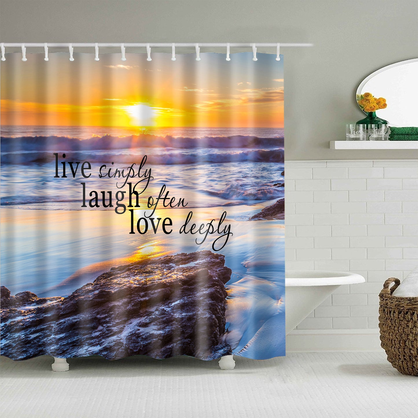 Peaceful Coast Beach Live Laugh Love Quote Shower Curtain