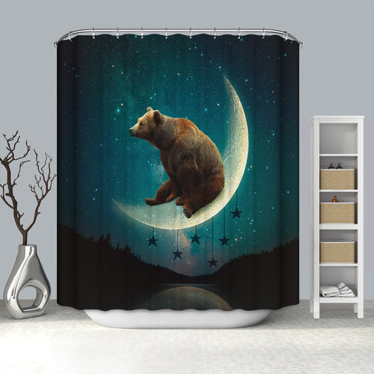 Peaceful Star Night The Moon Bear Shower Curtain