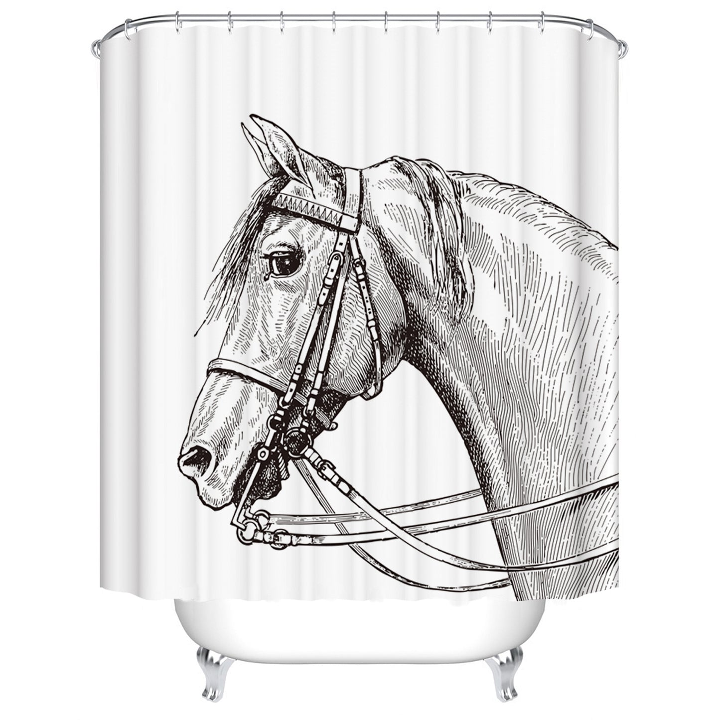 Pencil Drawing Cowboy Horse Themed Shower Curtain