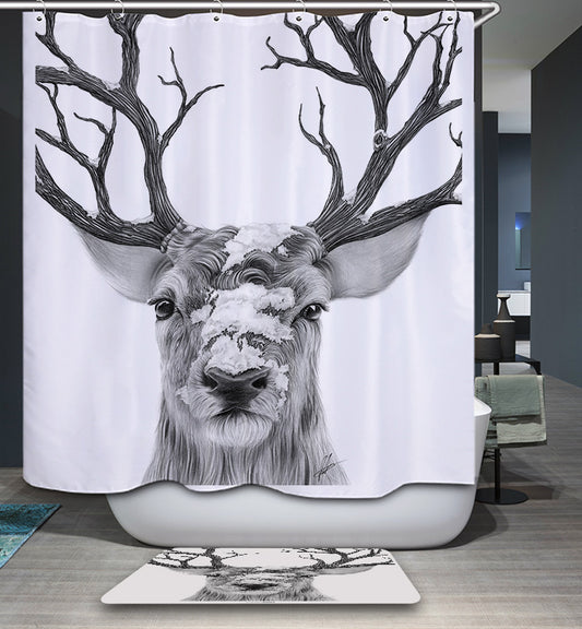 Pencil Drawings of Deer Head Shower Curtain