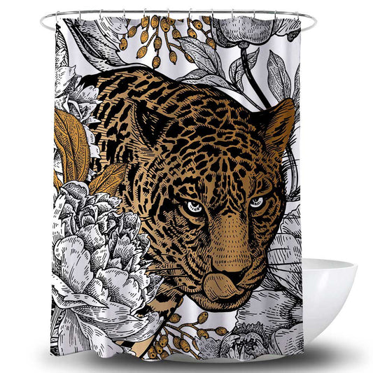 Peonies with Leopard Shower Curtain