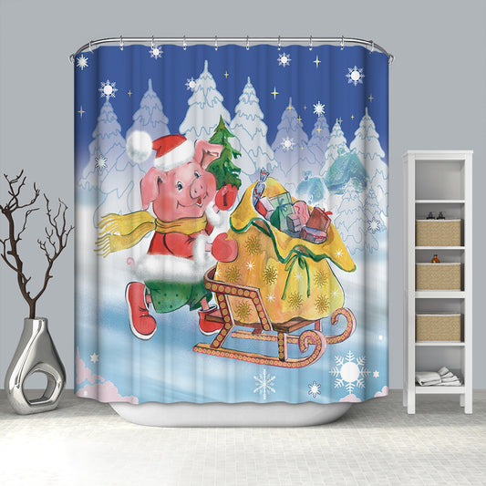 Pig Sending Xmas Gifts Shower Curtain