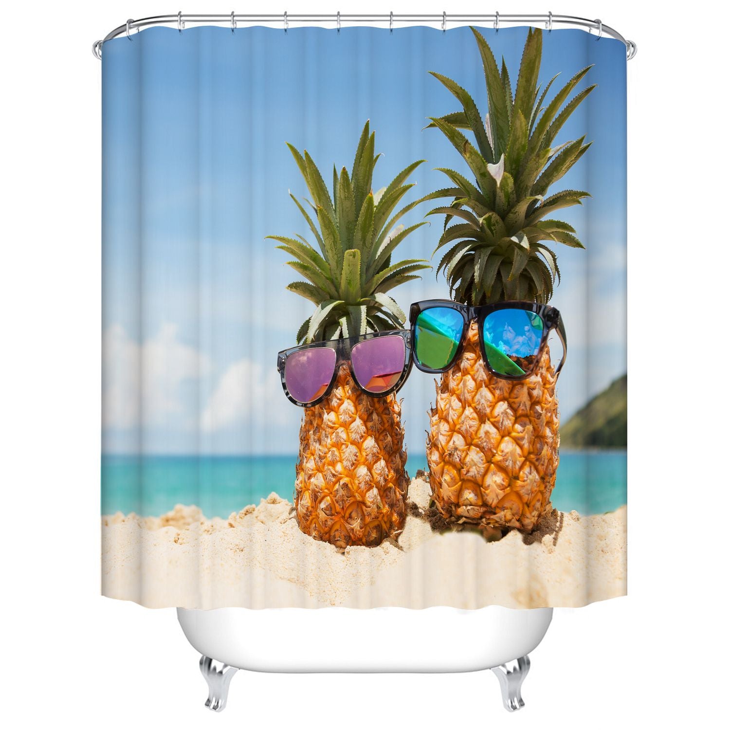 Pineapple with Sunglasses Shower Curtain Beach Sand Summer