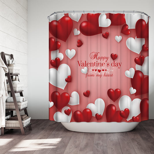 Pink Backdrop Red White Heart Shape Balloon Valentine Holiday Shower Curtain
