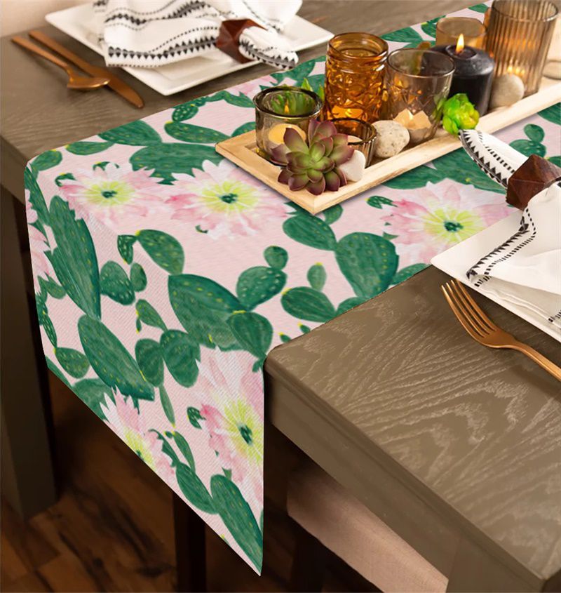 Pink Floral Paddle Cactus Table Runner