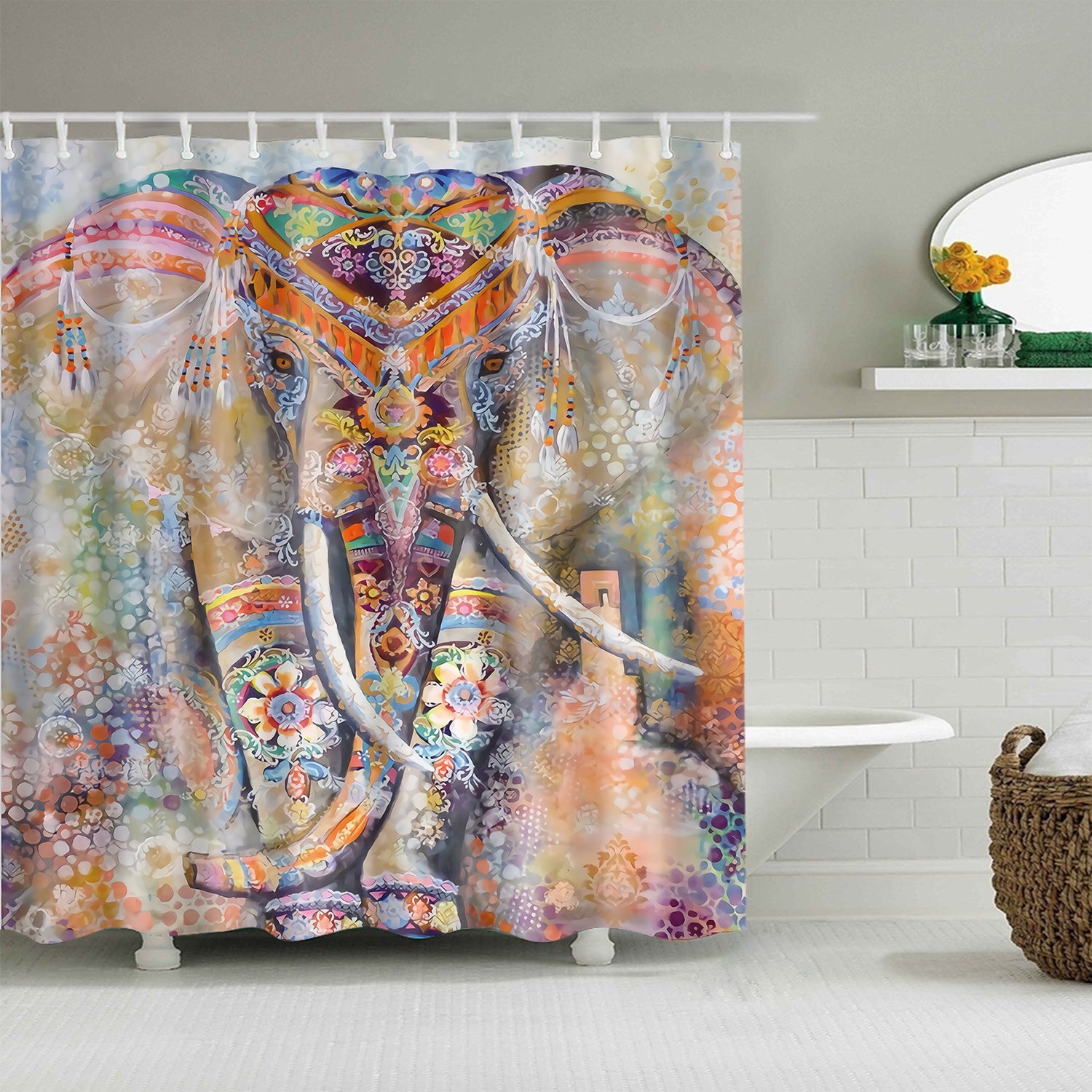 Pink Indian Bohemian Elephant shower curtain