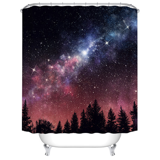 Pink Magic Starry Night Milky Way Galaxy in Forest Star Galaxy Shower Curtain