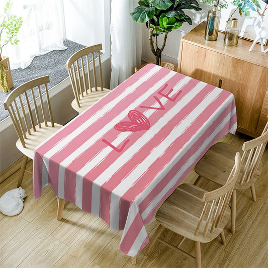 Pink Stripe Love Tablecloth Valentine Romantic Girl Fabtic Rectangle Table Cover