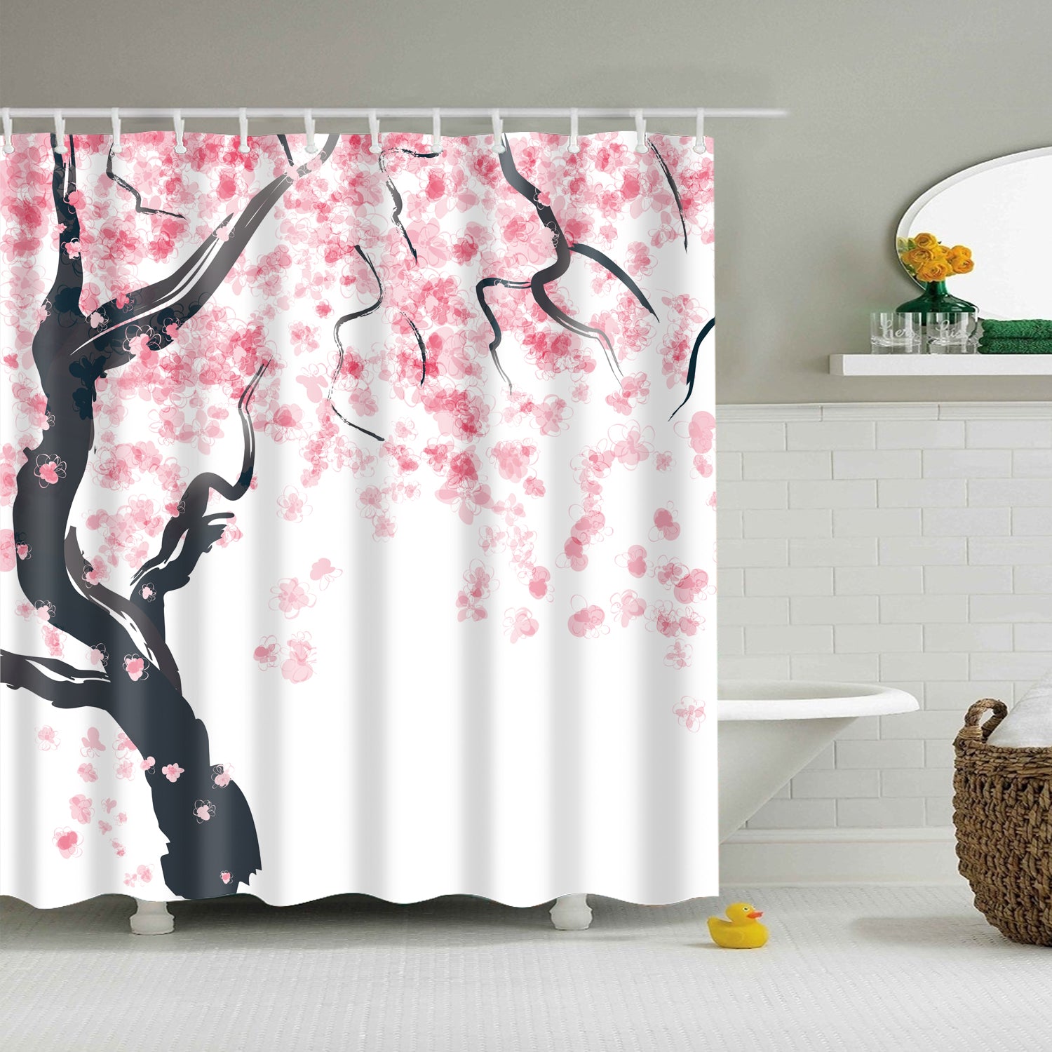 Pink Cherry Blossom Japanese Style Shower Curtain