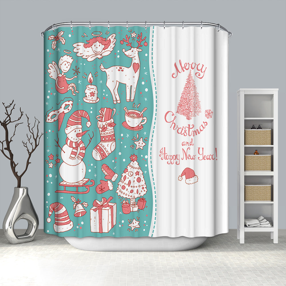 Pink Drawing Christmas Day Shower Curtain