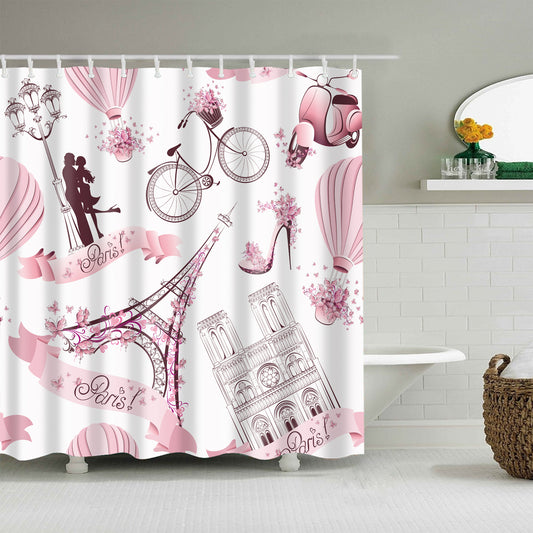 Pink Eiffel Tower Flower Girly Paris City Shower Curtain