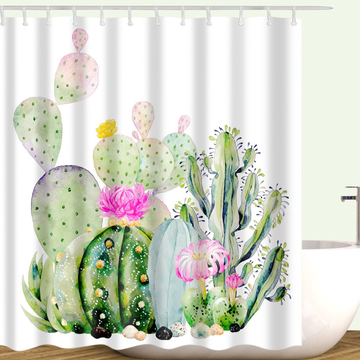Pink Green Watercolor Painting Succulents Cactus Shower Curtain