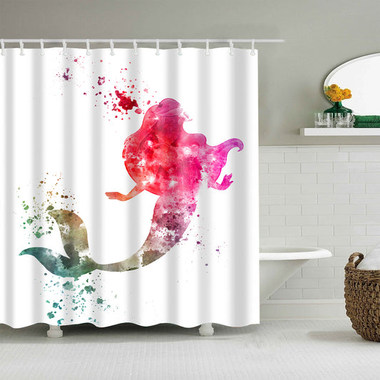 Pink Water Paint Art Little Mermaid Shadow Shower Curtain