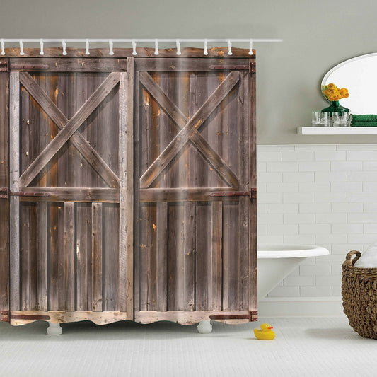 Plank Farmhouse Style Barn Door Shower Curtain
