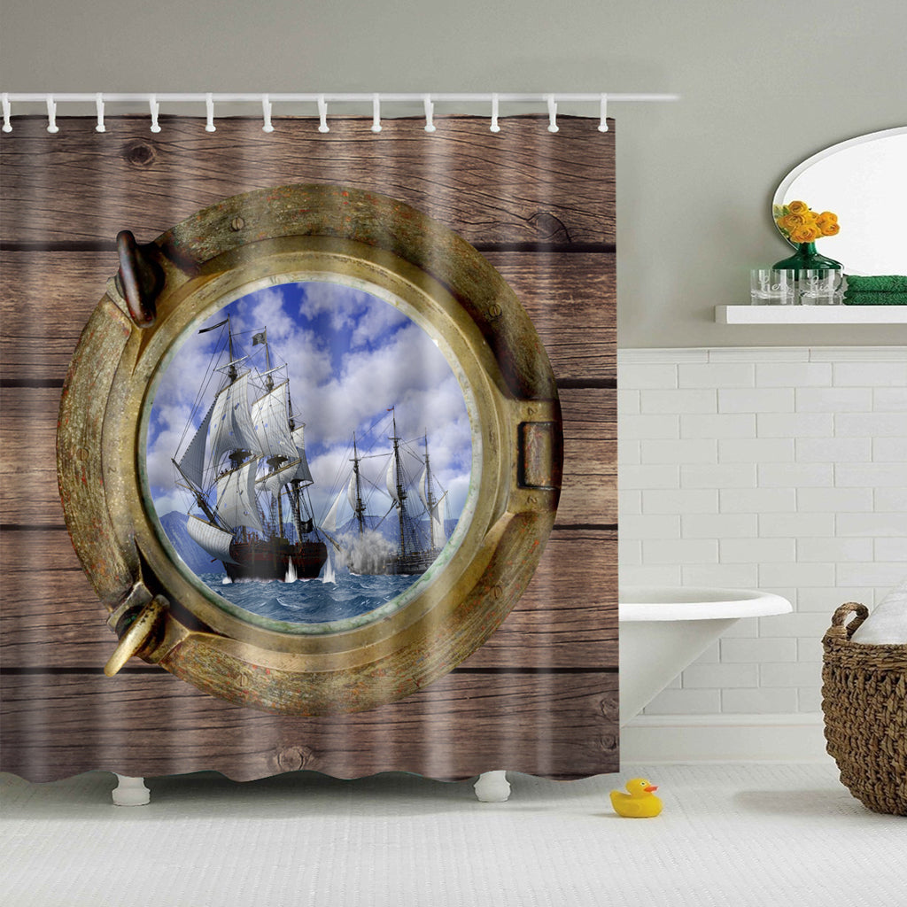 Porthole Scenery Ship Sailing Boat Shower Curtain