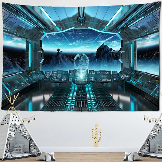View on Planet Earth Interior Spaceship Tapestry