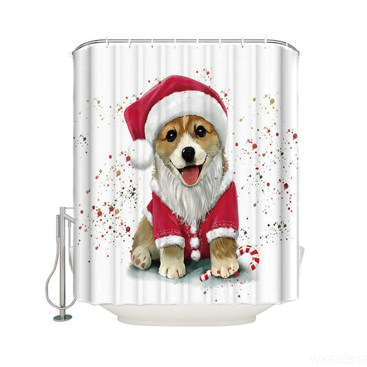 Puppy Santa Cosplay Cute Dog Christmas Pet Shower Curtain