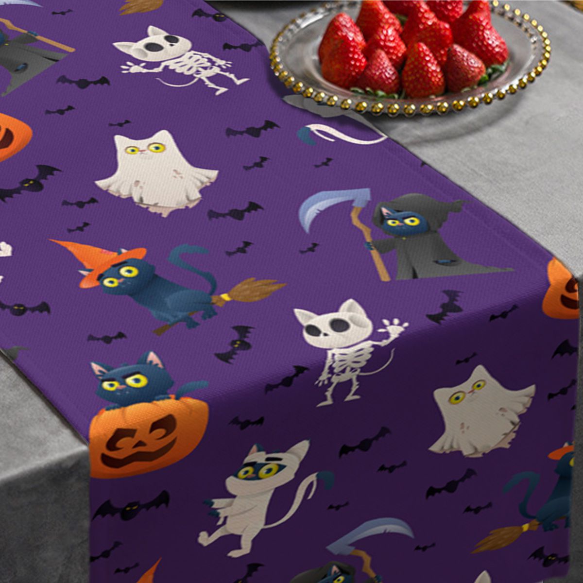 Cartoon Halloween Cat Cosplay Table Runner