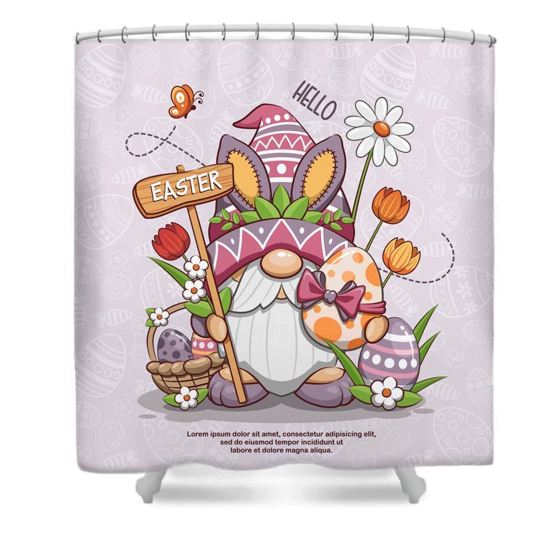 Purple Easter Gnome with Eggs Shower Curtain