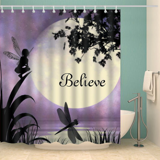 Purple Fairy Dragonfly with Moonlight Believe Shower Curtain