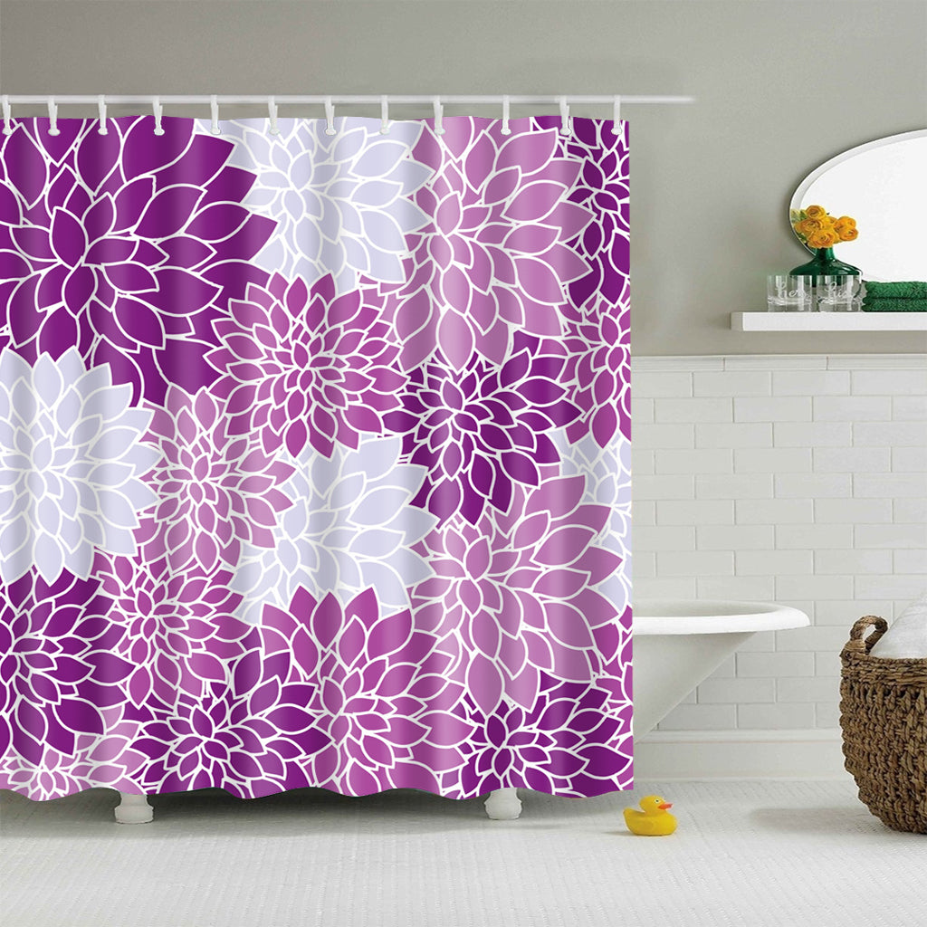 Purple Dahlia Flower Pattern Shower Curtain