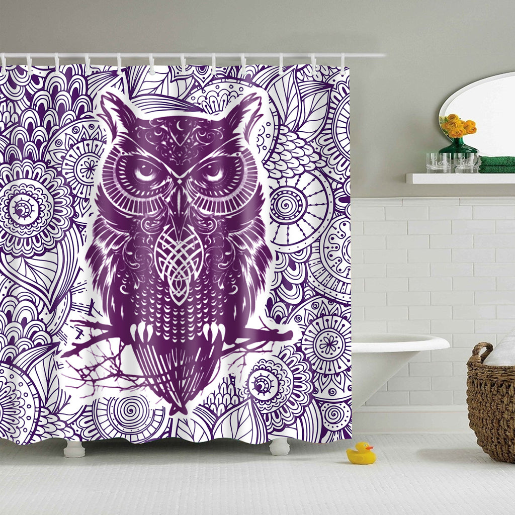 Purple Warrior Owl Art Shower Curtain | GoJeek