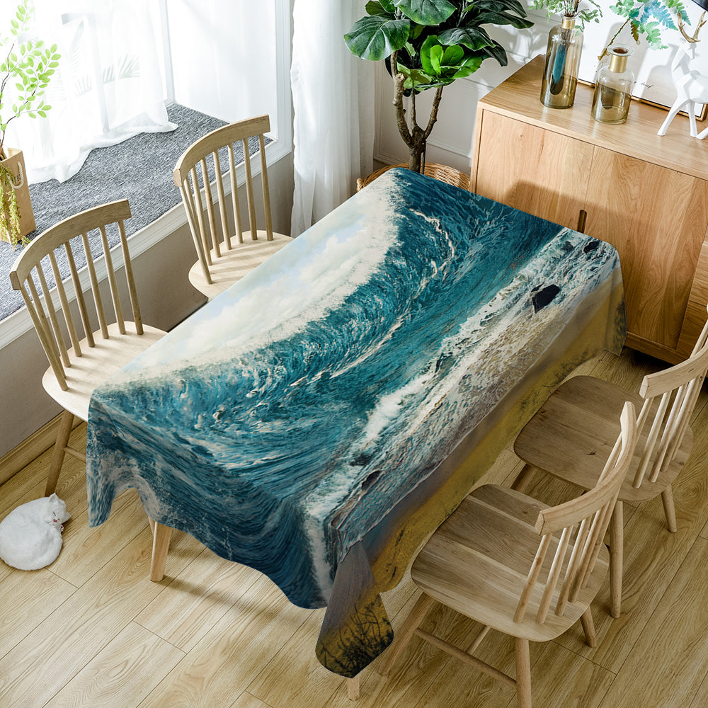 Seascape Aqua Waves Rectangle Tablecloth