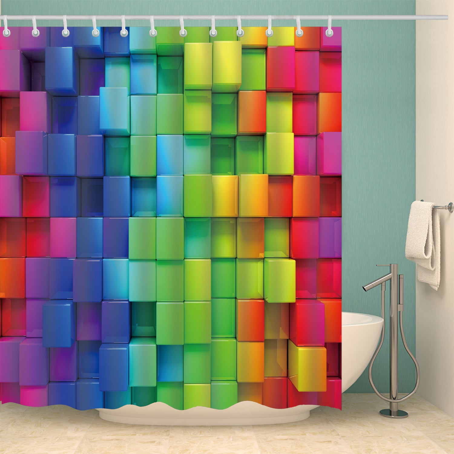 Rainbow Color Inregular Cube Shower Curtain