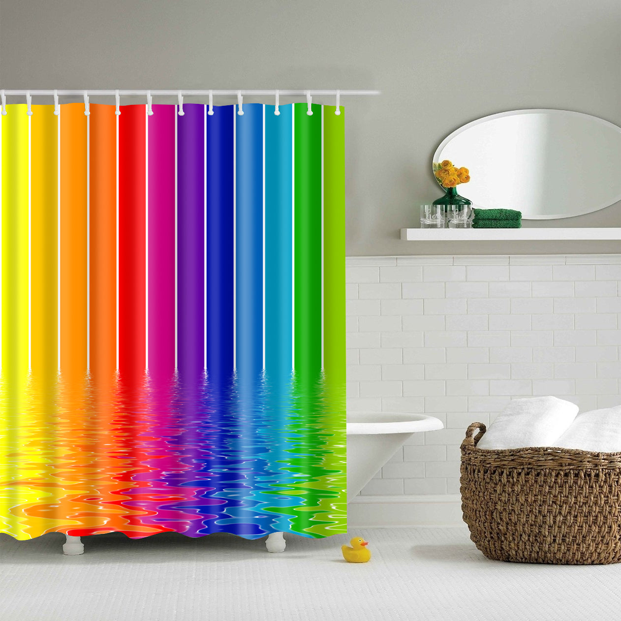 Rainbow Stripes Painting Shower Curtain | GoJeek