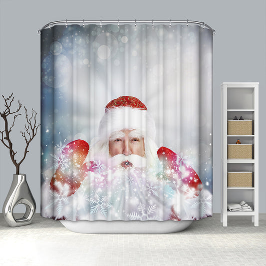 Real Santa Blowing out Snowflake Shower Curtain