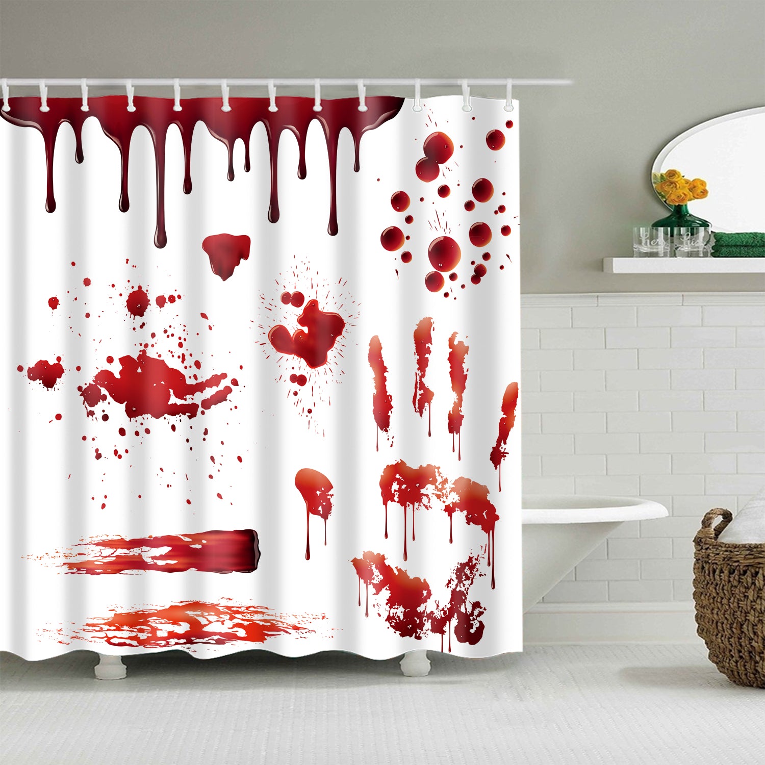 Realistic Splash on Brick Blood Splatter Horror Shower Curtain