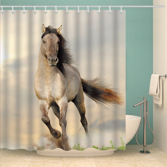 Reallife Animal White Running Horse Shower Curtain