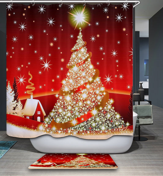 Red Gold and Shiny Christmas Tree Shower Curtain