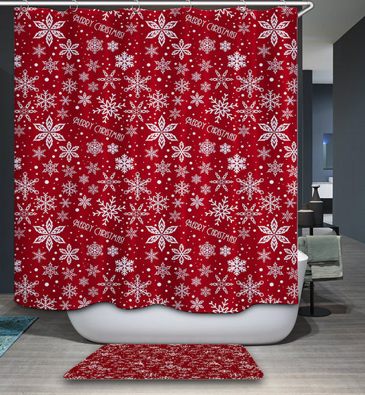 Red Merry Christmas Quotes with White Snowflake Shower Curtain