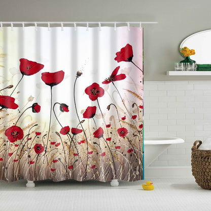 Red Poppy Field Nature Shower Curtain