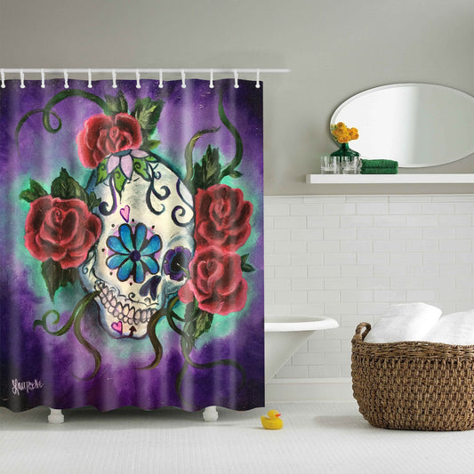 Red Rose Sugar Skull Shower Curtain | GoJeek