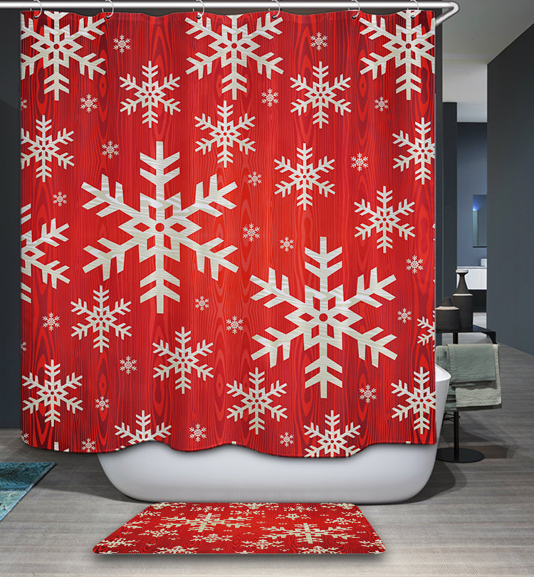Red White Christmas Snowflake Shower Curtain