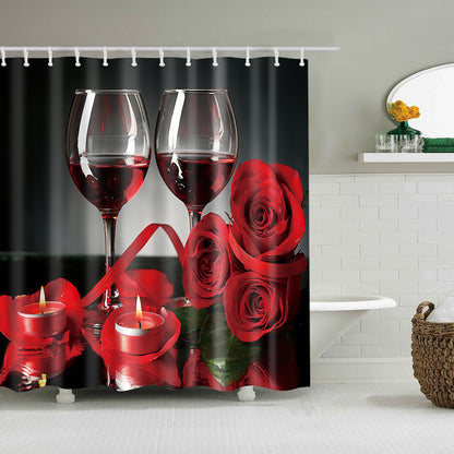 Red Wine Rose Candle Valentine Romantic Shower Curtain