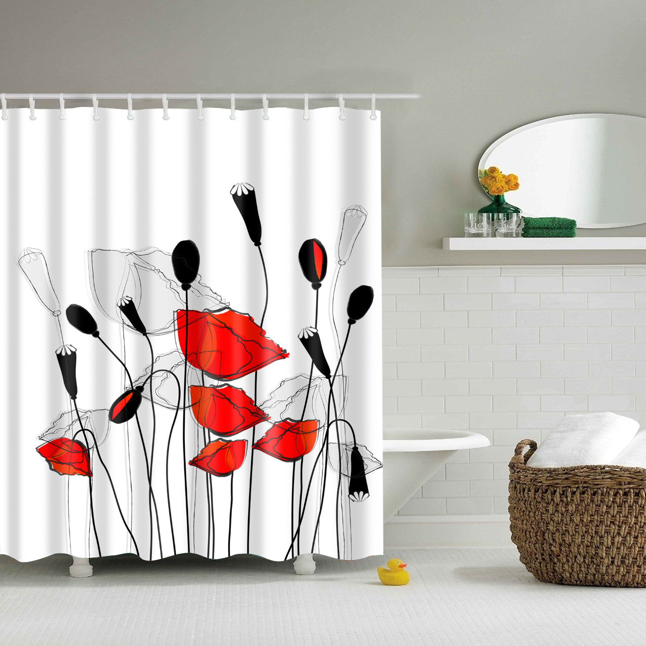 Red and White Poppy Field Shower Curtain