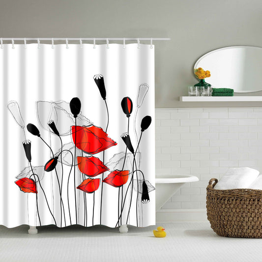 Floral Shower Curtain, Red Gray Brown Beige, Dahlia Flower Burst Bath  Curtain, Chrysanthemum Bathroom Décor, Designed by Artist 