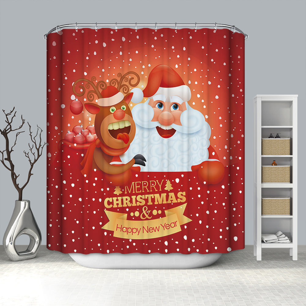 Reindeer Tongue Out With Santa Selfie Shower Curtain