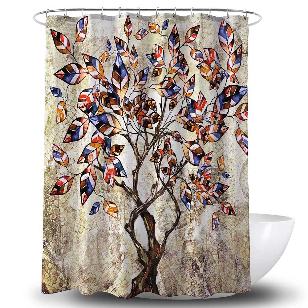Retro Colorful Leaves Stylized Tree Shower Curtain