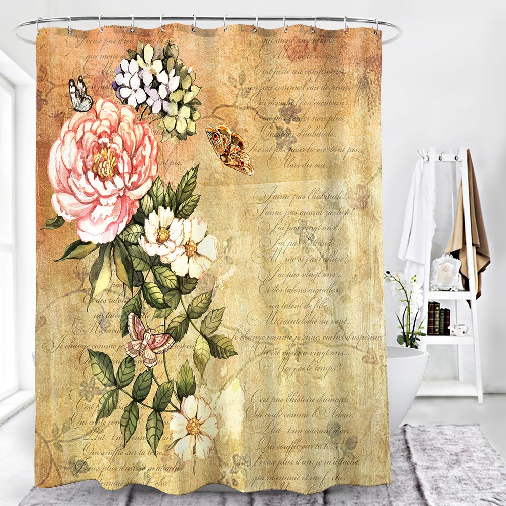 Retro Floral with Butterfly Postcard Shower Curtain